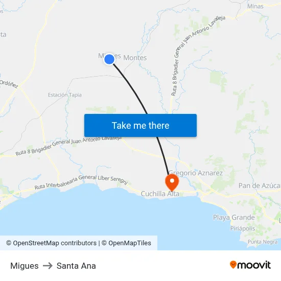Migues to Santa Ana map