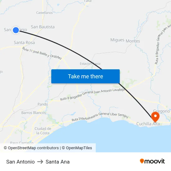 San Antonio to Santa Ana map