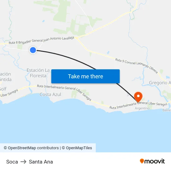 Soca to Santa Ana map