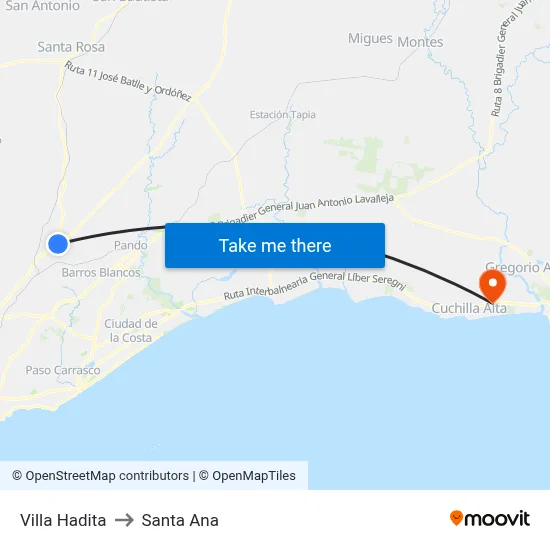 Villa Hadita to Santa Ana map