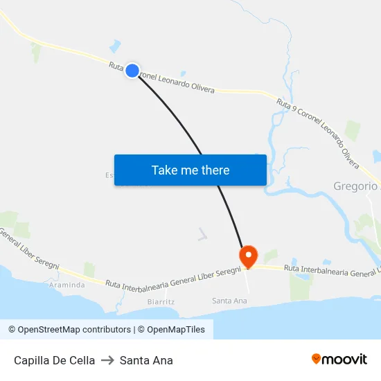 Capilla De Cella to Santa Ana map