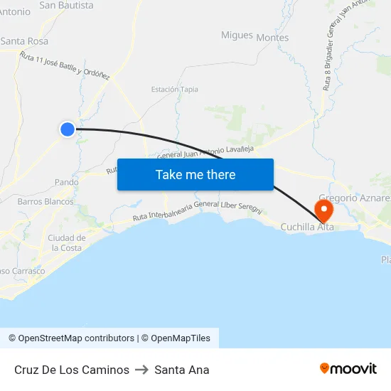 Cruz De Los Caminos to Santa Ana map