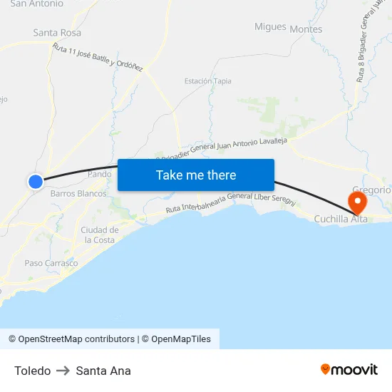 Toledo to Santa Ana map