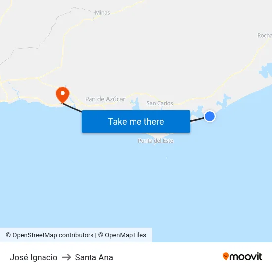 José Ignacio to Santa Ana map