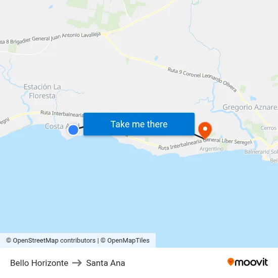 Bello Horizonte to Santa Ana map