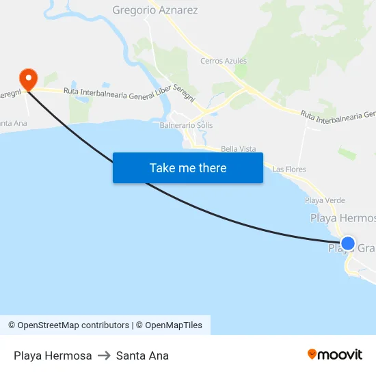 Playa Hermosa to Santa Ana map