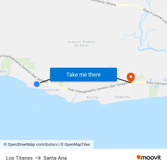 Los Titanes to Santa Ana map