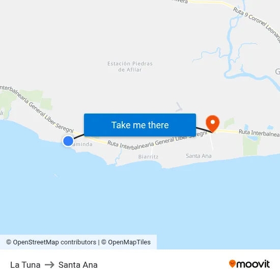 La Tuna to Santa Ana map