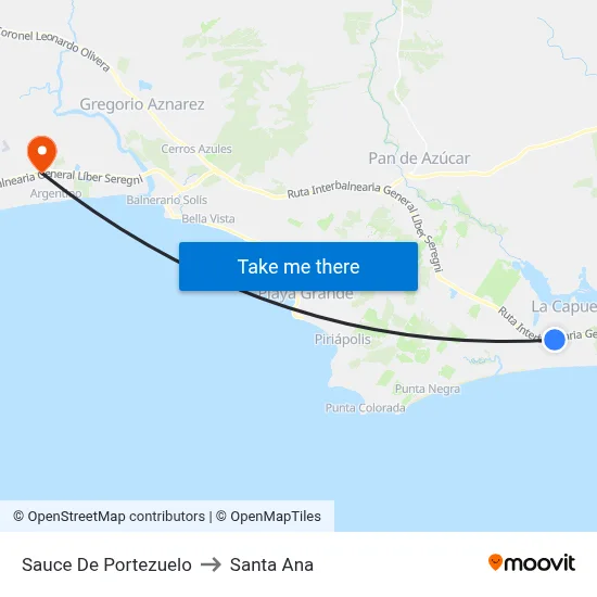Sauce De Portezuelo to Santa Ana map