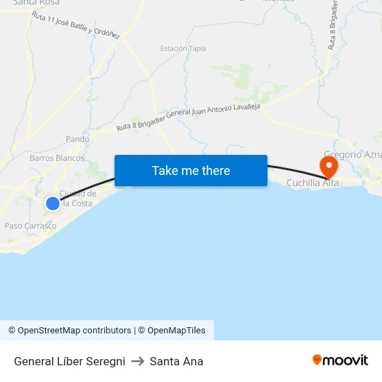General Líber Seregni to Santa Ana map