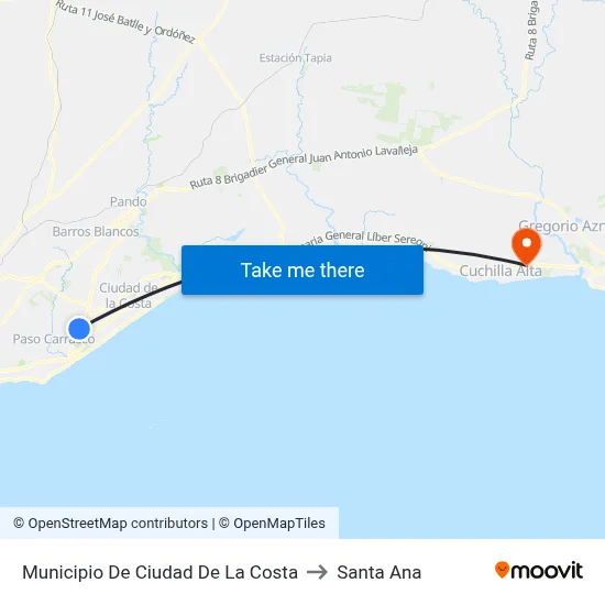Municipio De Ciudad De La Costa to Santa Ana map