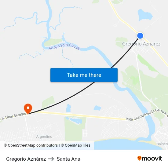 Gregorio Aznárez to Santa Ana map