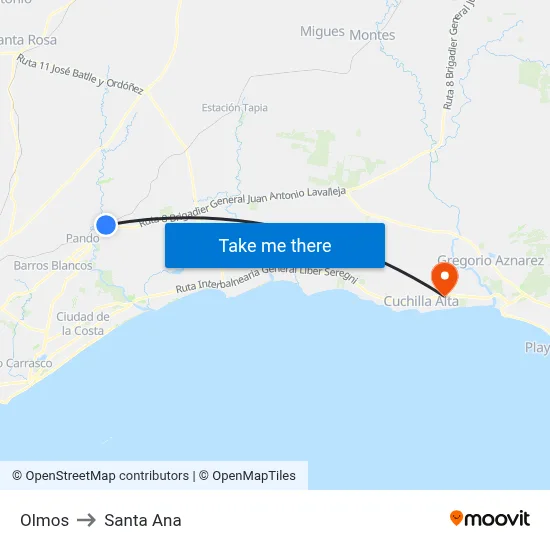Olmos to Santa Ana map