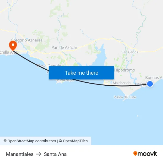 Manantiales to Santa Ana map