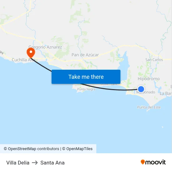 Villa Delia to Santa Ana map
