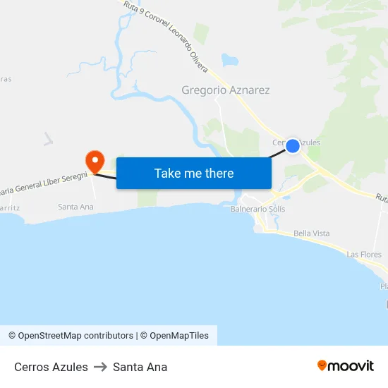 Cerros Azules to Santa Ana map