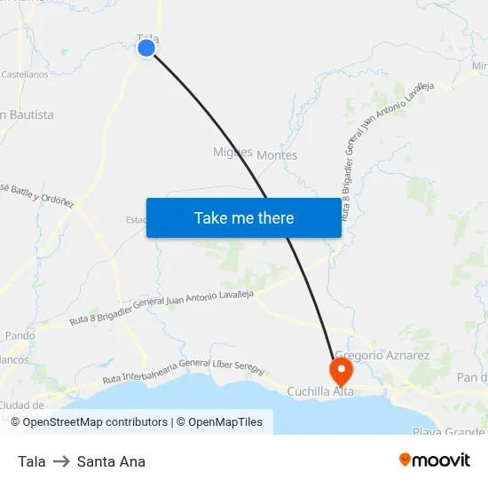 Tala to Santa Ana map