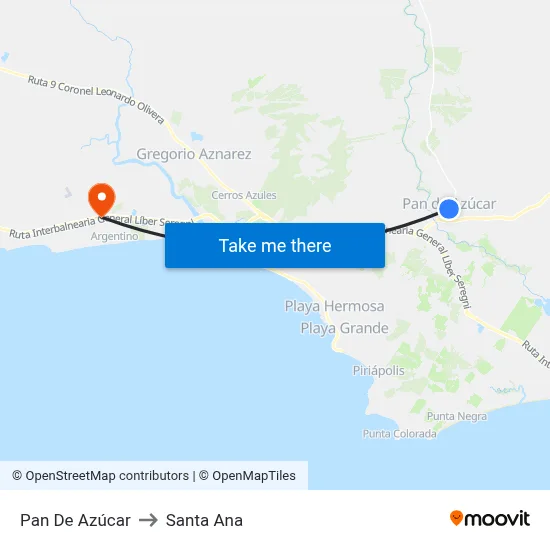 Pan De Azúcar to Santa Ana map
