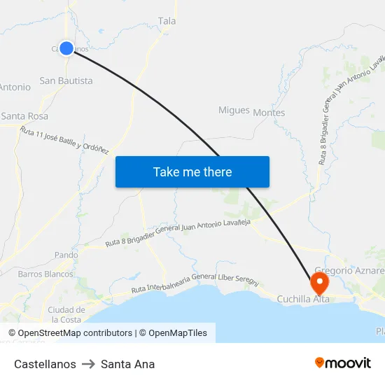 Castellanos to Santa Ana map