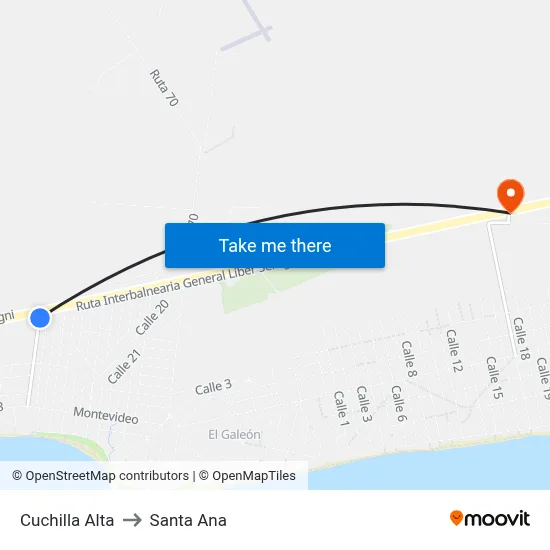 Cuchilla Alta to Santa Ana map