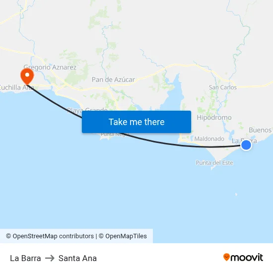 La Barra to Santa Ana map