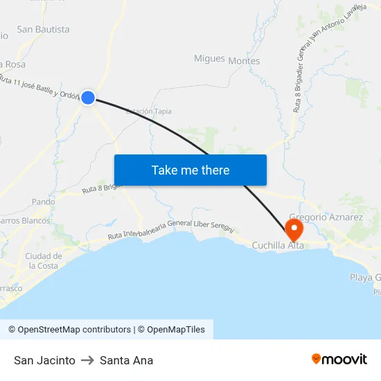 San Jacinto to Santa Ana map