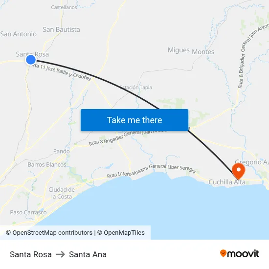 Santa Rosa to Santa Ana map