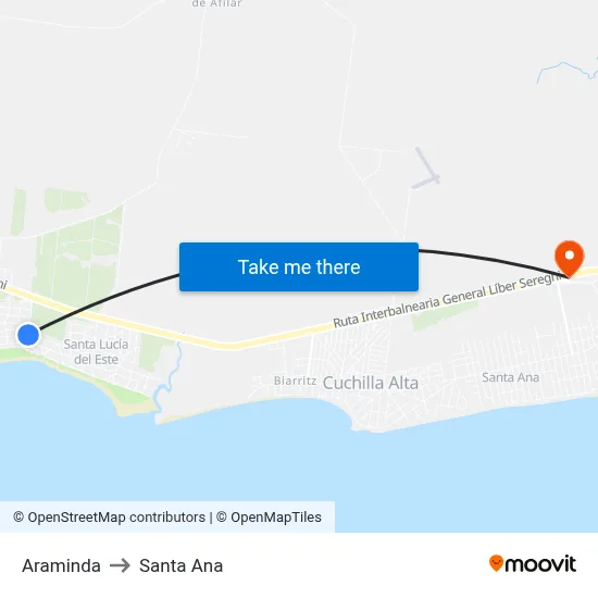Araminda to Santa Ana map
