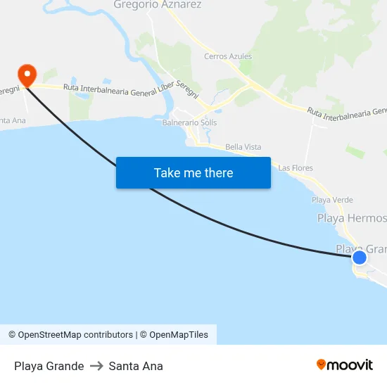 Playa Grande to Santa Ana map