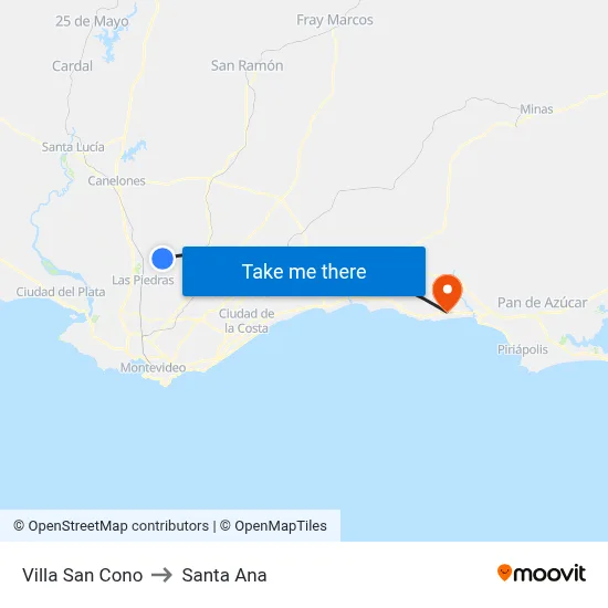 Villa San Cono to Santa Ana map
