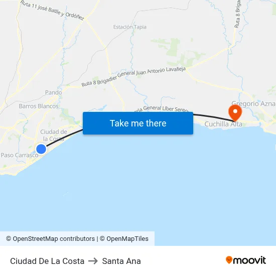 Ciudad De La Costa to Santa Ana map