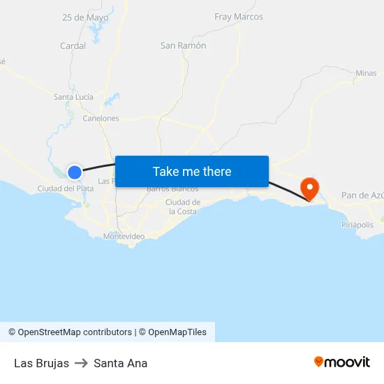 Las Brujas to Santa Ana map