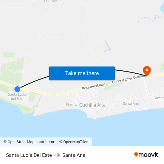 Santa Lucía Del Este to Santa Ana map