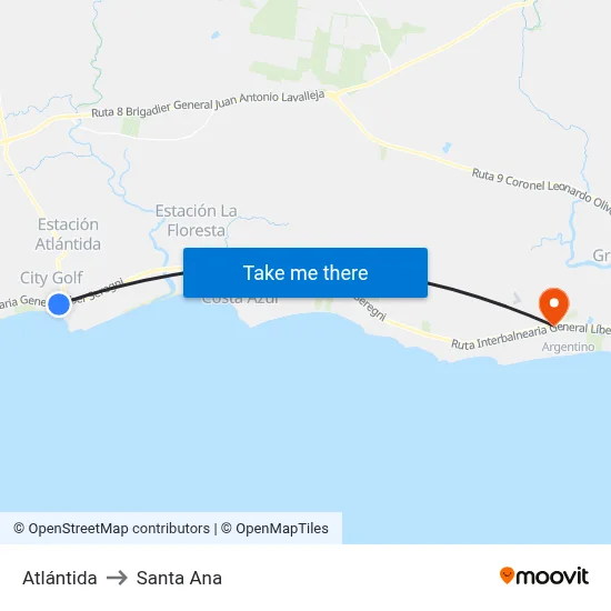 Atlántida to Santa Ana map