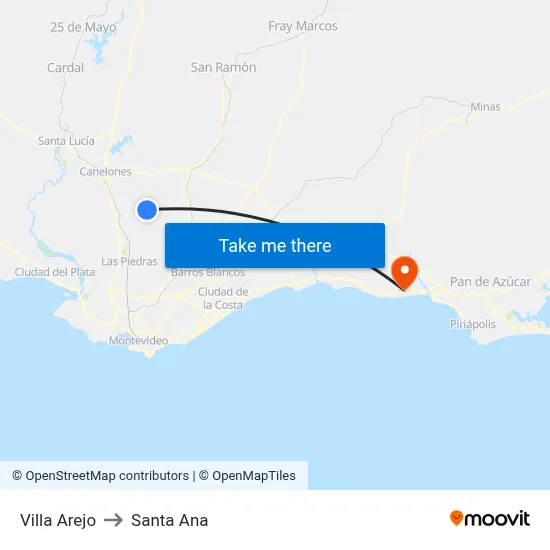 Villa Arejo to Santa Ana map