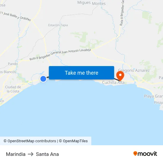 Marindia to Santa Ana map
