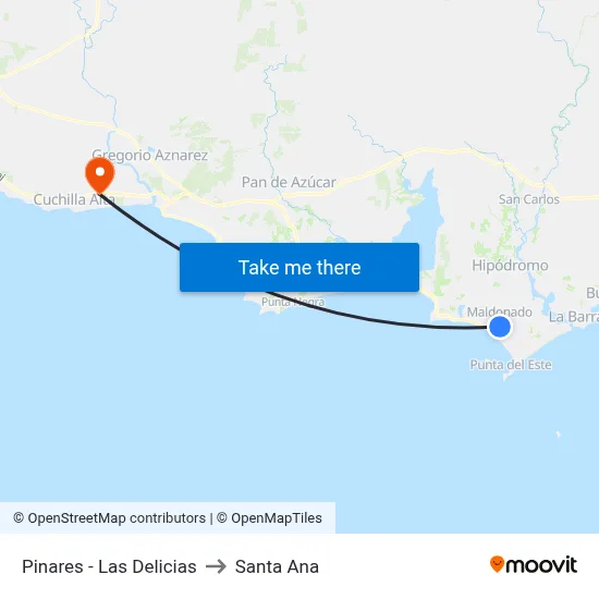 Pinares - Las Delicias to Santa Ana map