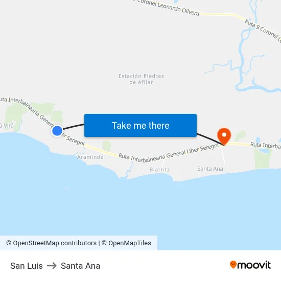 San Luis to Santa Ana map