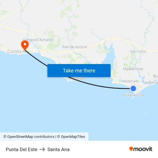 Punta Del Este to Santa Ana map