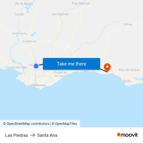 Las Piedras to Santa Ana map