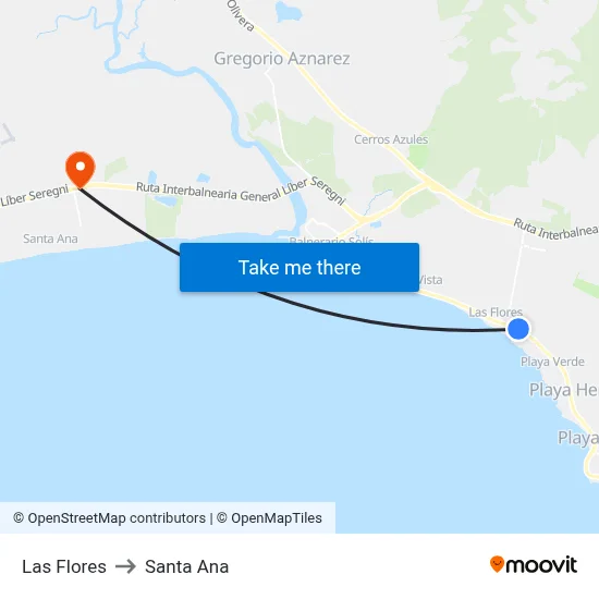 Las Flores to Santa Ana map