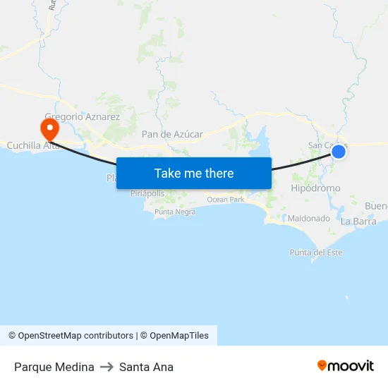 Parque Medina to Santa Ana map