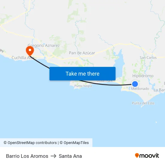Barrio Los Aromos to Santa Ana map