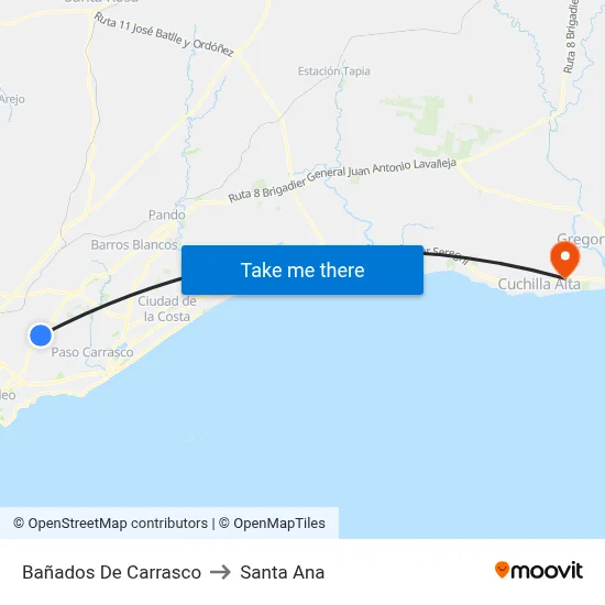 Bañados De Carrasco to Santa Ana map