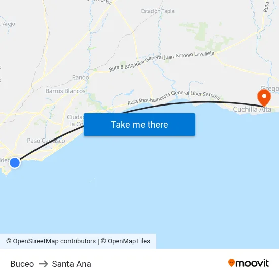 Buceo to Santa Ana map