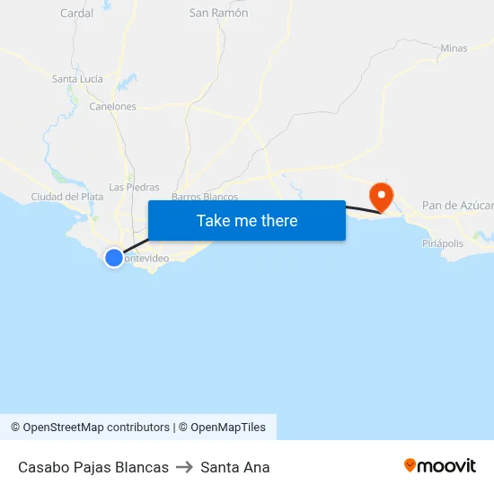 Casabo Pajas Blancas to Santa Ana map