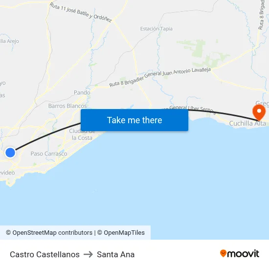 Castro Castellanos to Santa Ana map