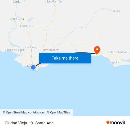 Ciudad Vieja to Santa Ana map