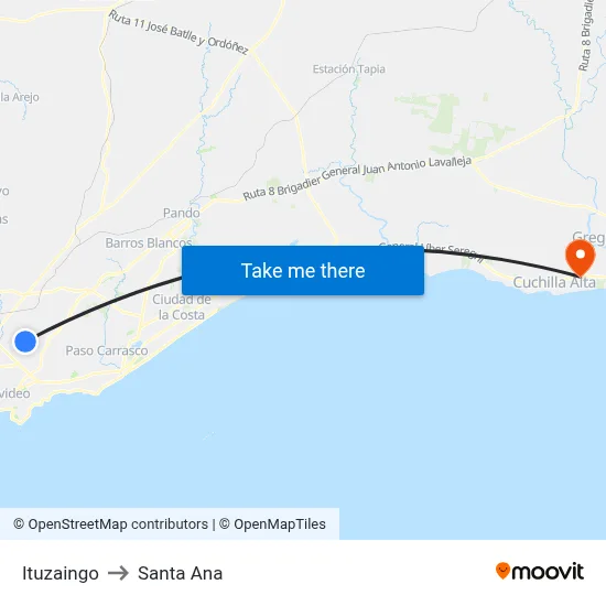 Ituzaingo to Santa Ana map