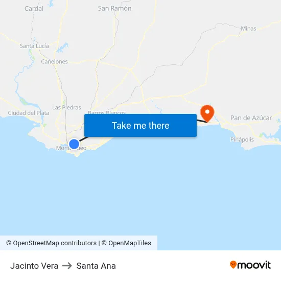 Jacinto Vera to Santa Ana map